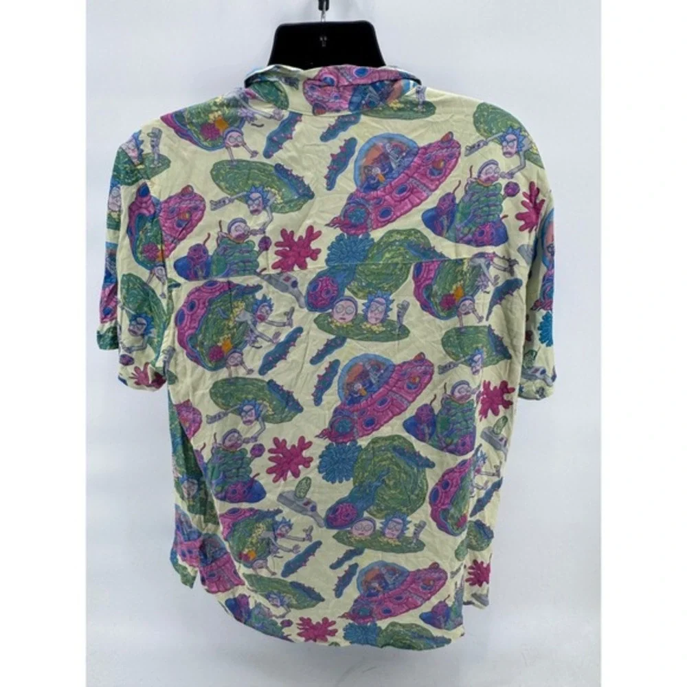 New H&M Rick and Morty Cartoon‎ Network Short Sleeve Button Up Shirt Mens XL